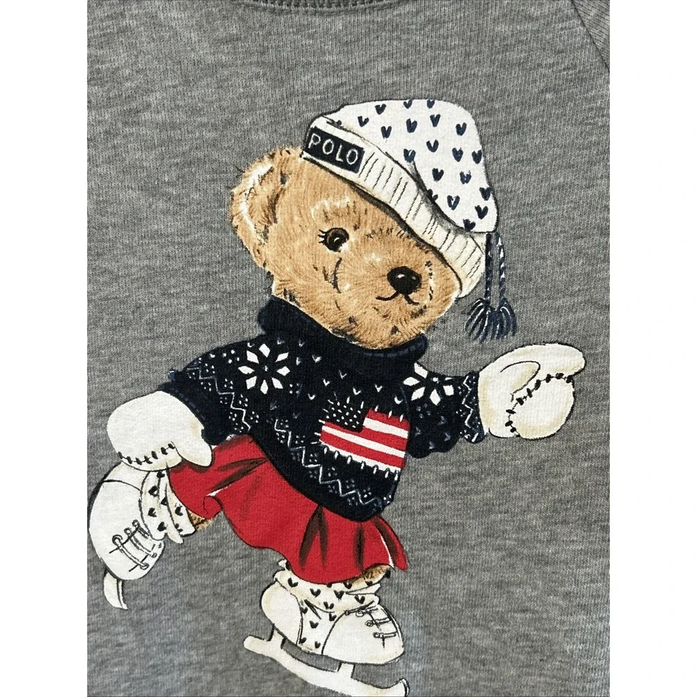Girls Polo Ralph Lauren Polo Ice Skating Bear Fleece Sweatshirt Dress Med 8 10